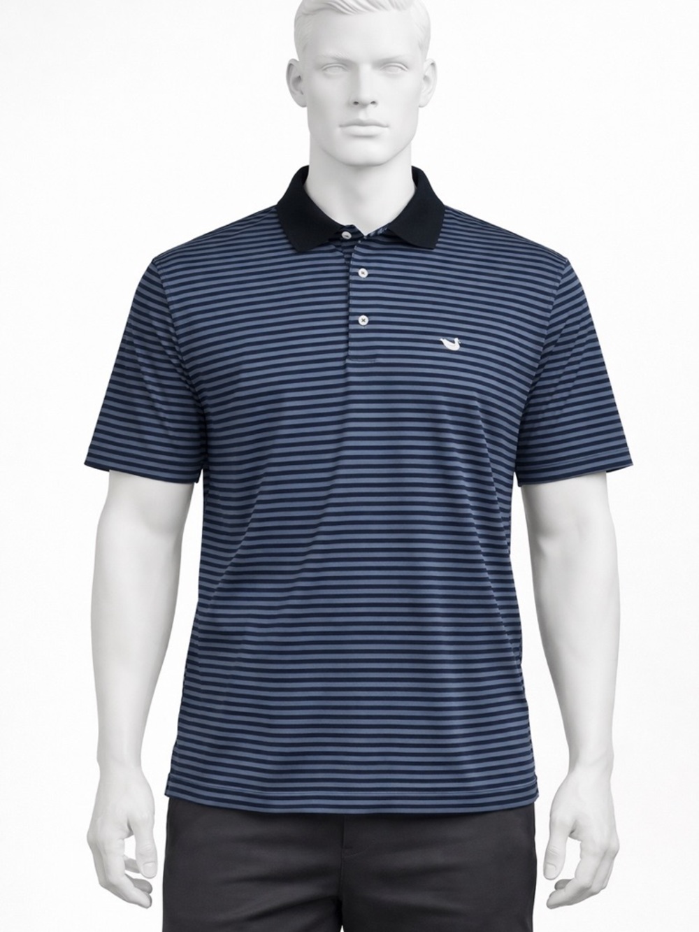 Southern Marsh Men's Light Blue & Navy Striped Polo